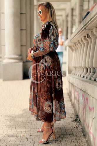 ULRIKE Maxi Blumenkleid in Schokolade | Plus Size