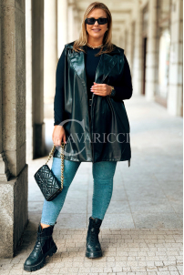 WIBKE Lederweste Schwarz mit Bindegürtel & Taschen