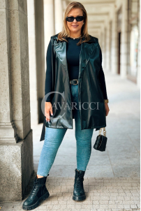 WIBKE Lederweste Schwarz mit Bindegürtel & Taschen