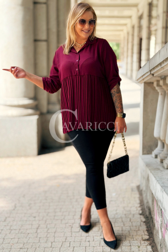 GISELL Plissierte Blusenbluse mit Kragen in Bordeaux