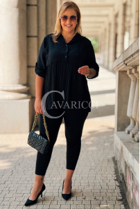 GISELL Plissierte Bluse mit Kragen in Schwarz | Elegant