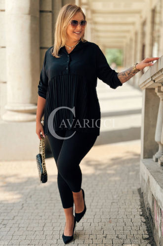 GISELL Plissierte Bluse mit Kragen in Schwarz | Elegant