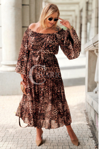 Długa Sukienka Hiszpanka Pantera Brązowa Plus Size