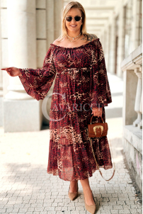 Bordowa Sukienka Hiszpanka Plus Size – Pantera z Falbankami