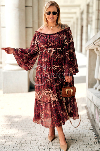 Bordowa Sukienka Hiszpanka Plus Size – Pantera z Falbankami