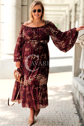 Bordowa Sukienka Hiszpanka Plus Size – Pantera z Falbankami