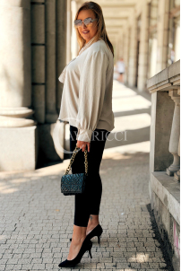 Elegante Bluse FALKENA Beige mit Schleife & langen Ärmeln