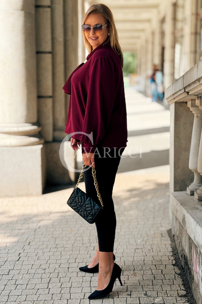 Elegante Bordeaux Bluse mit Schleife & langen Ärmeln