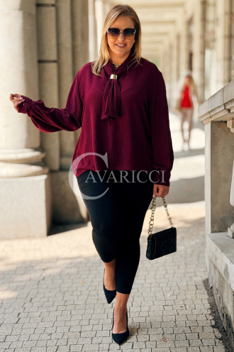 Elegante Bordeaux Bluse mit Schleife & langen Ärmeln