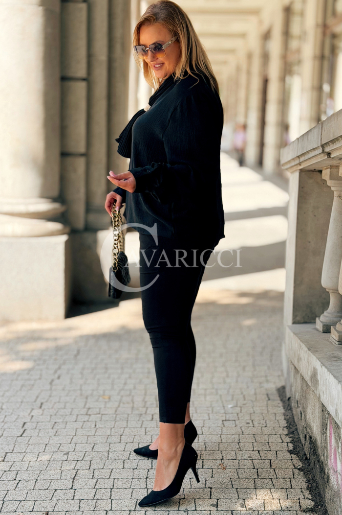Elegante schwarze Bluse mit Schleife & langen Ärmeln