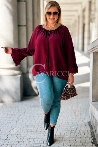 BEATRIX Bordeaux Bluse mit Bindung & Gummizug | 64 zł