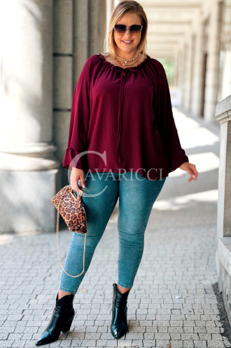 BEATRIX Bordeaux Bluse mit Bindung & Gummizug | 64 zł