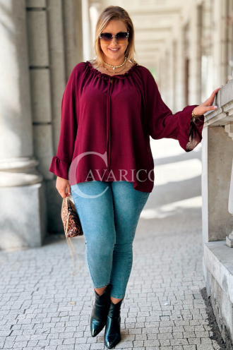 BEATRIX Bordeaux Bluse mit Bindung & Gummizug | 64 zł