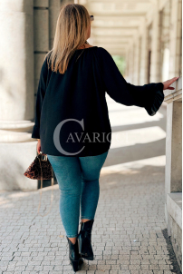 BEATRIX Schwarze Bluse mit Gummiband & Bindung vorne