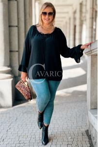 BEATRIX Schwarze Bluse mit Gummiband & Bindung vorne
