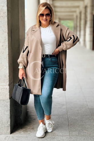 MARLENE Flauschjacke mit Strickärmeln in Fango – Elegant