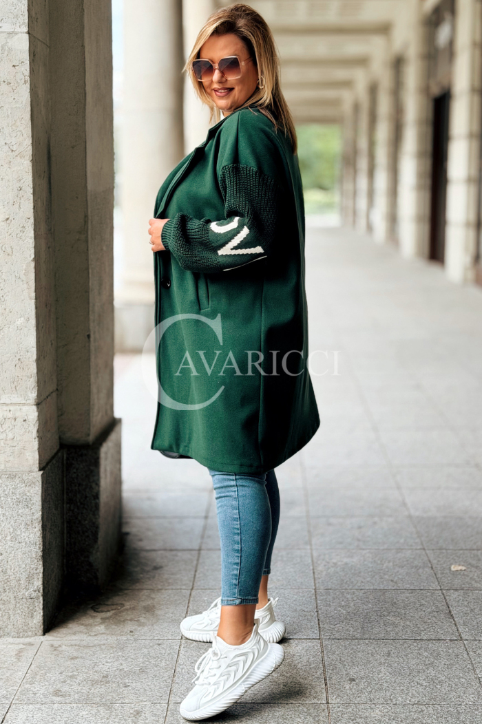 MARLENE Flauschjacke mit Strickärmel in Flaschengrün