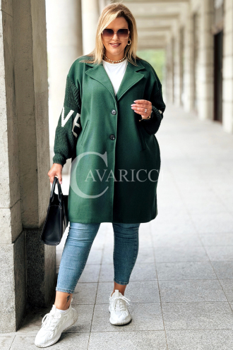 MARLENE Flauschjacke mit Strickärmel in Flaschengrün