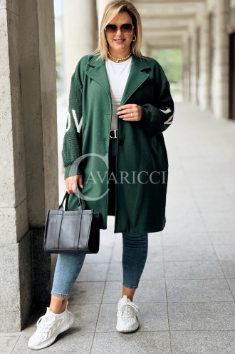 MARLENE Flauschjacke mit Strickärmel in Flaschengrün