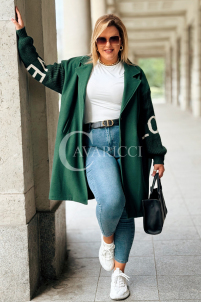 MARLENE Flauschjacke mit Strickärmel in Flaschengrün
