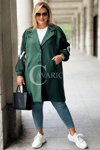 MARLENE Flauschjacke mit Strickärmel in Flaschengrün