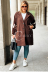 MARLENE Flauschmantel mit Strickärmel und Taschen in Schokoladenbraun