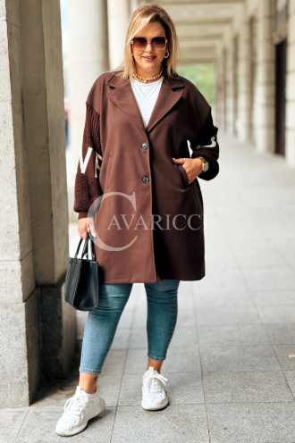 MARLENE Flauschmäntel mit Strickärmel – Schokolade