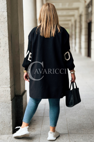 MARLENE Flauschmantel in Schwarz mit Taschen | Eleganz