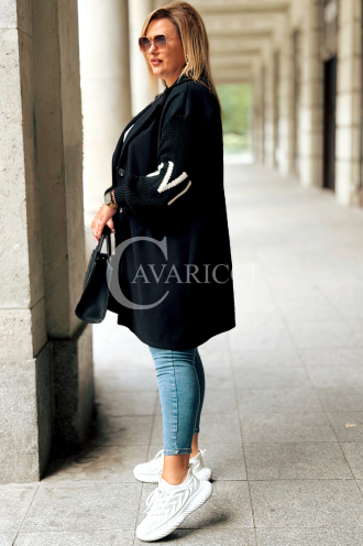 MARLENE Flauschmantel in Schwarz mit Taschen | Eleganz