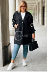 MARLENE Flauschmantel mit Strickärmel und Taschen in Schwarz