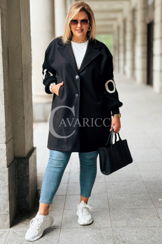 MARLENE Flauschmantel in Schwarz mit Taschen | Eleganz