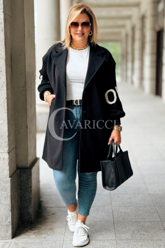 MARLENE Flauschmantel in Schwarz mit Taschen | Eleganz