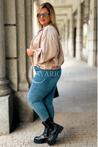 Kurze Wildlederjacke SABINE Beige mit Bündchen
