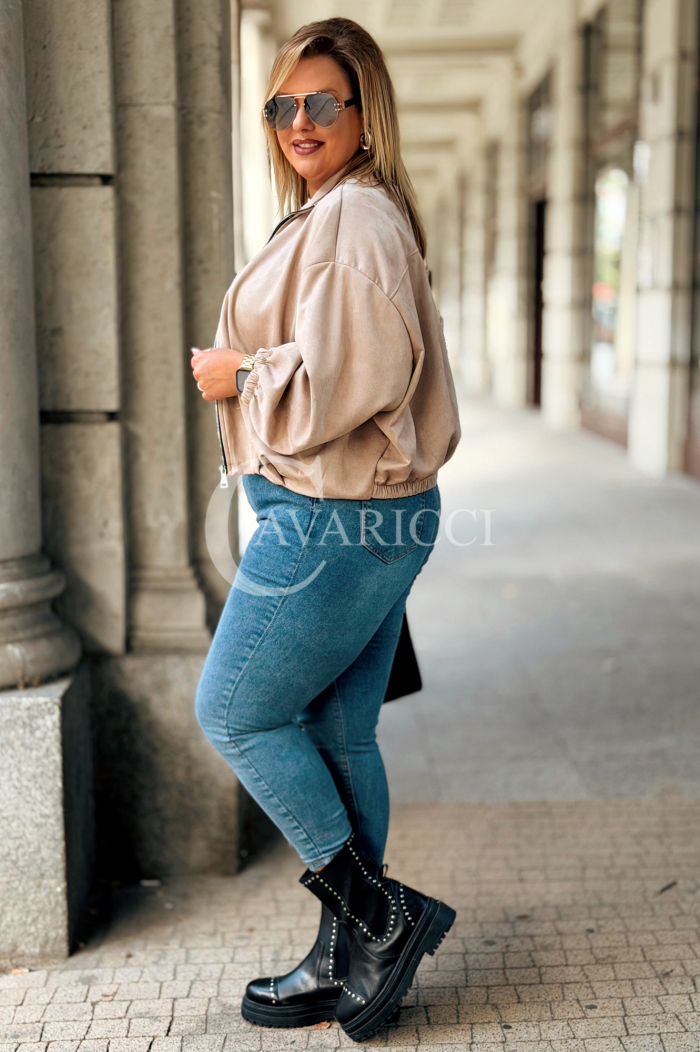 Kurze Wildlederjacke SABINE Beige mit Bündchen