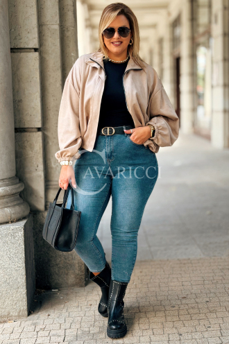 Kurze Wildlederjacke SABINE Beige mit Bündchen