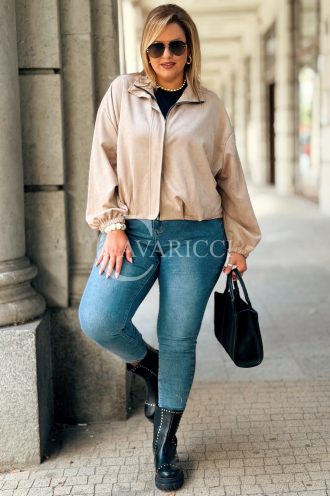 Kurze Wildlederjacke SABINE Beige mit Bündchen