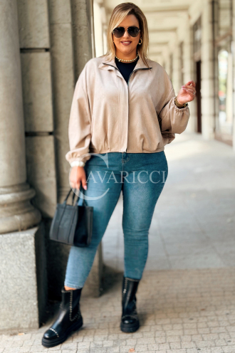 Kurze Wildlederjacke SABINE Beige mit Bündchen