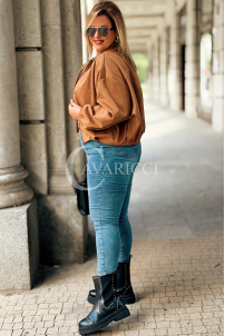 SABINE Kurze Wildlederjacke Karamell mit Bund | 119 zł