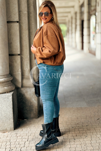 SABINE Kurze Wildlederjacke Karamell mit Bund | 119 zł