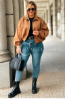 SABINE Kurze Wildlederjacke mit Bündchen in Karamellfarbe