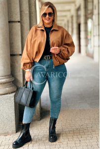 SABINE Kurze Wildlederjacke Karamell mit Bund | 119 zł