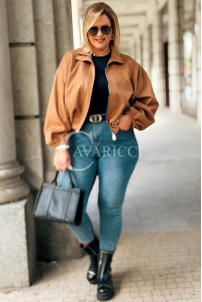 SABINE Kurze Wildlederjacke Karamell mit Bund | 119 zł