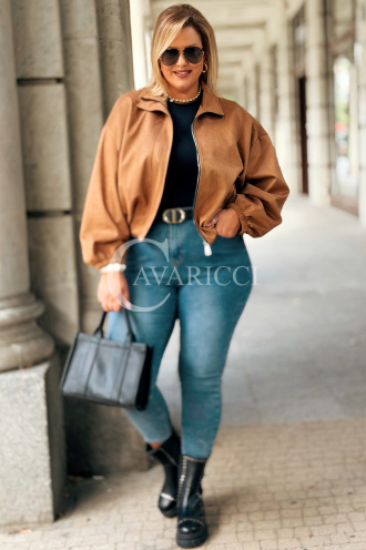 SABINE Kurze Wildlederjacke Karamell mit Bund | 119 zł