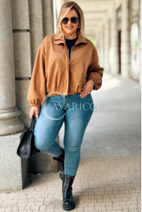 SABINE Kurze Wildlederjacke Karamell mit Bund | 119 zł