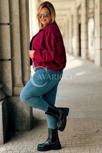 Kurze Wildlederjacke SABINE in Bordeaux mit Bündchen