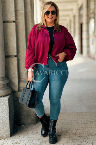 Kurze Wildlederjacke SABINE in Bordeaux mit Bündchen