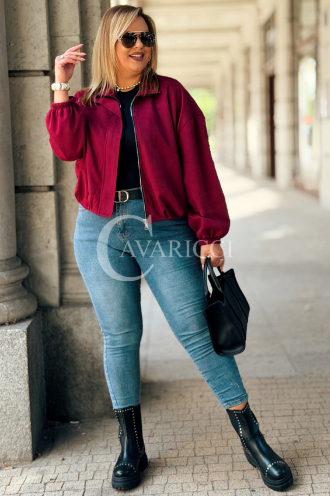 Kurze Wildlederjacke SABINE in Bordeaux mit Bündchen