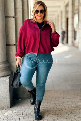 Kurze Wildlederjacke SABINE in Bordeaux mit Bündchen