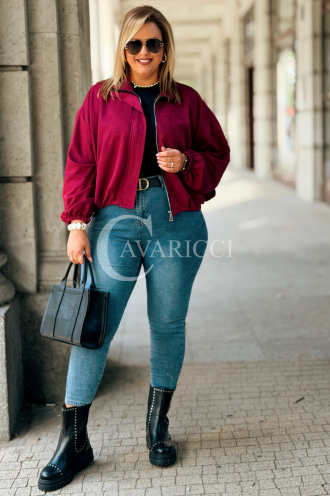 Kurze Wildlederjacke SABINE in Bordeaux mit Bündchen