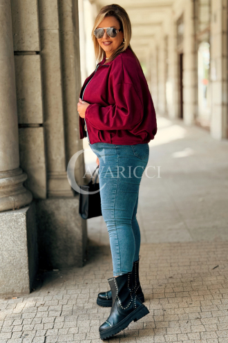 Kurze Wildlederjacke SABINE in Bordeaux mit Bündchen